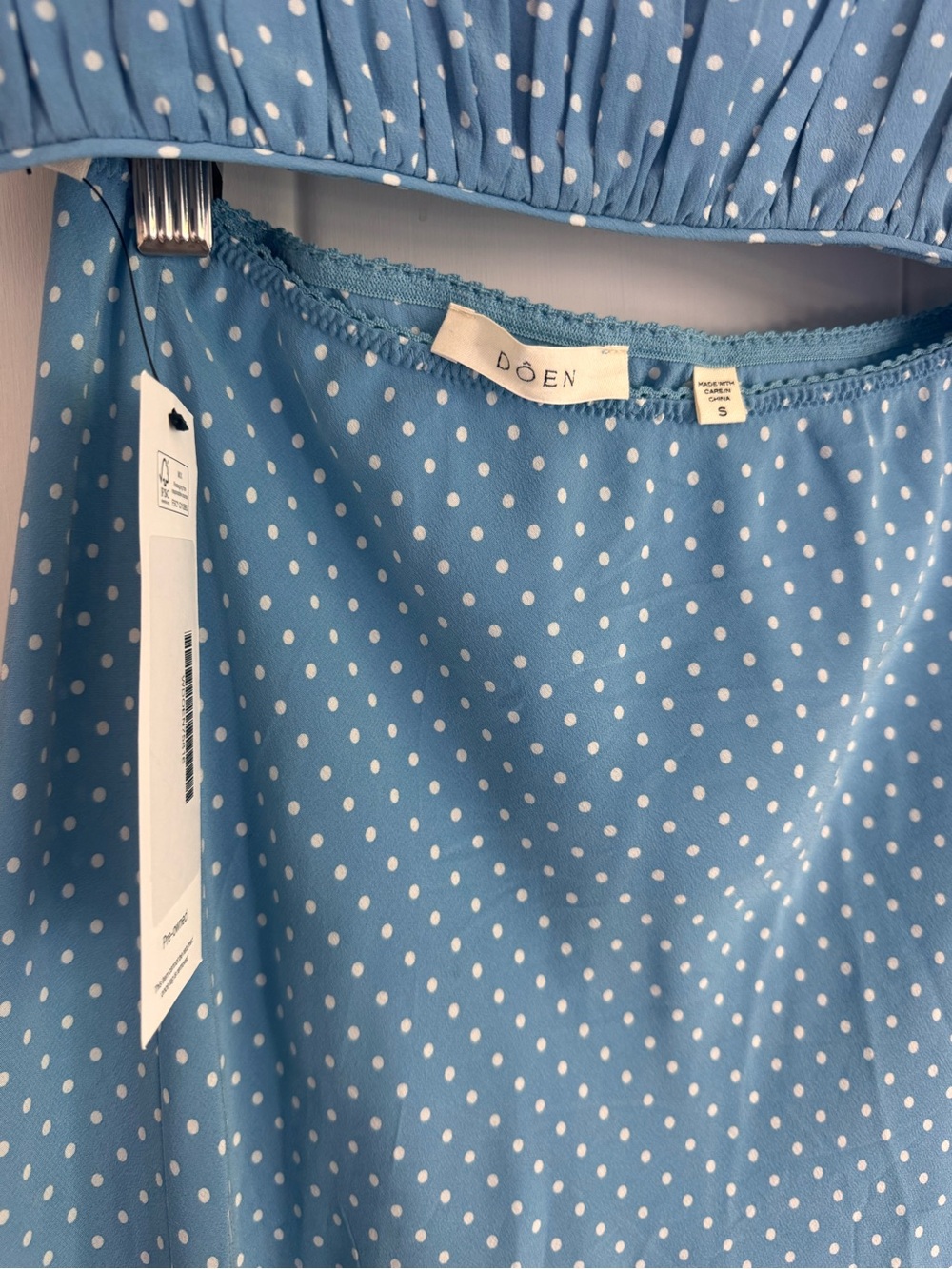NWT Doen Blue Polka Dot Silk Skirt top Set Size S - Picture 6 of 11